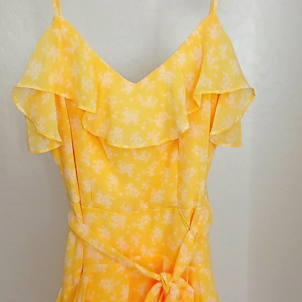 NWOT B. Darlin Bright Yellow Floral Ruffle Springtime Mini Dress Womans … - Picture 2 of 12